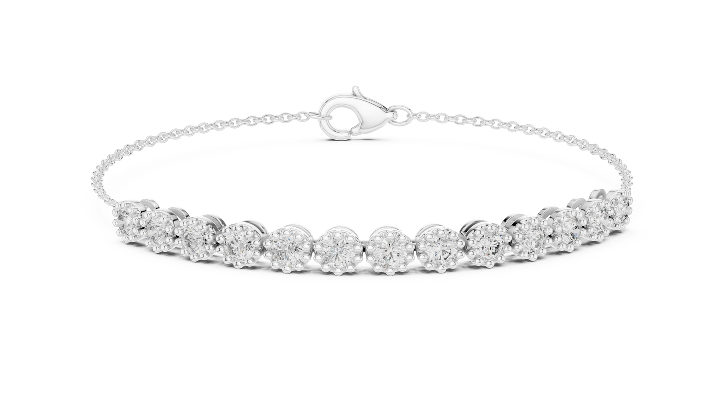 1.43CTW Round Diamond Vintage Milgrain Chain Bracelet | Solid Gold