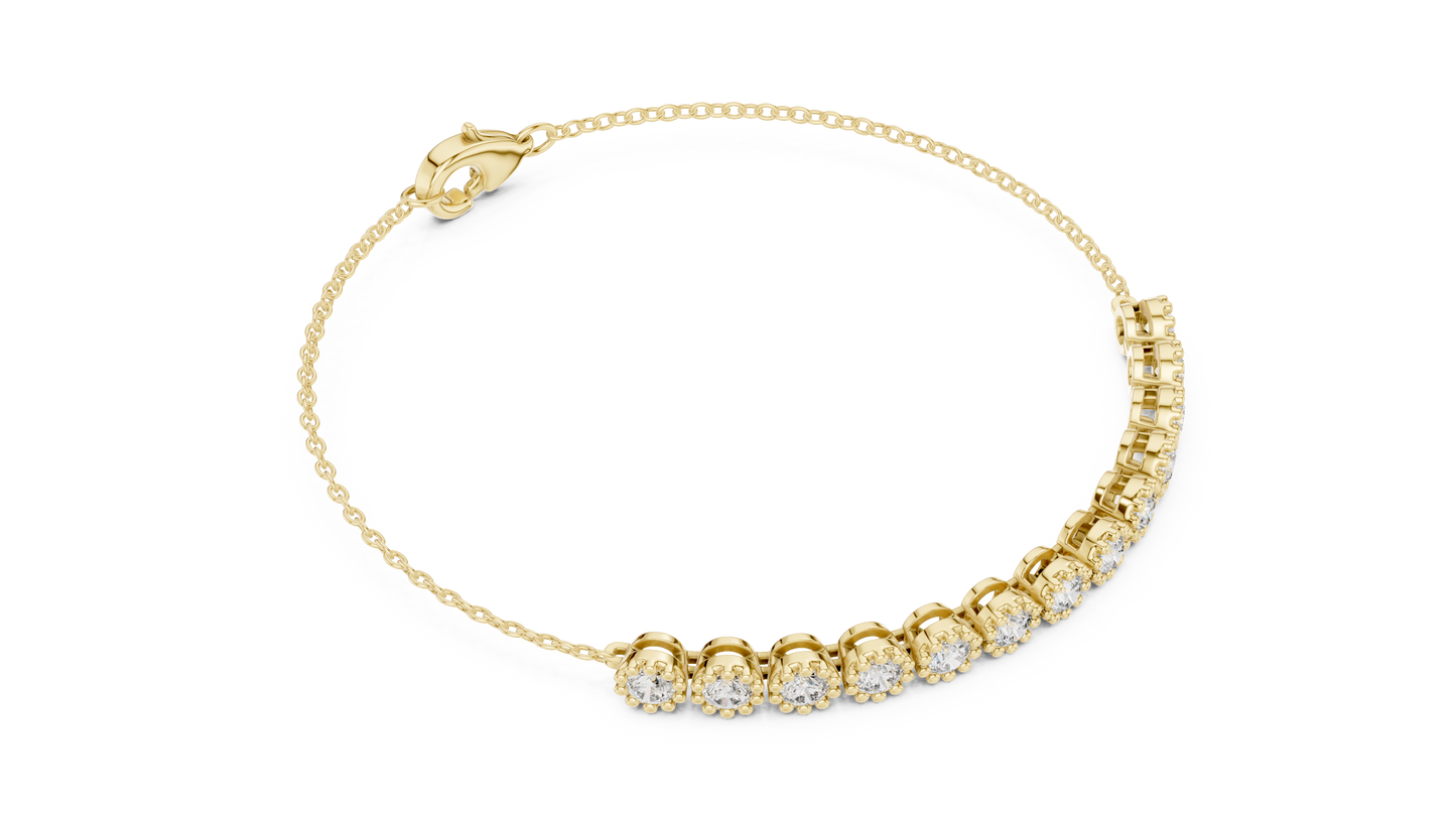 1.43CTW Round Diamond Vintage Milgrain Chain Bracelet | Solid Gold