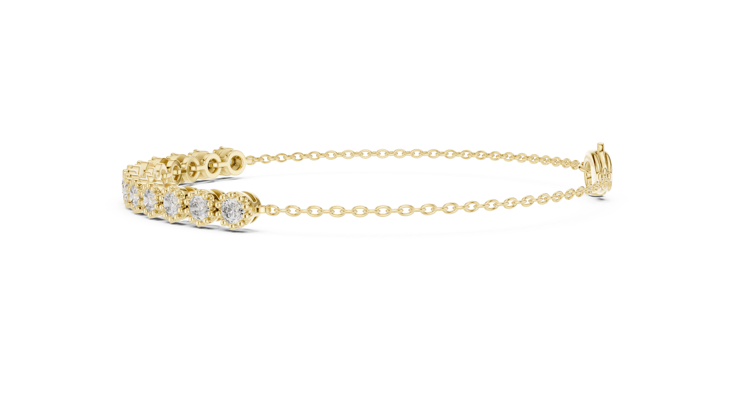 1.43CTW Round Diamond Vintage Milgrain Chain Bracelet | Solid Gold