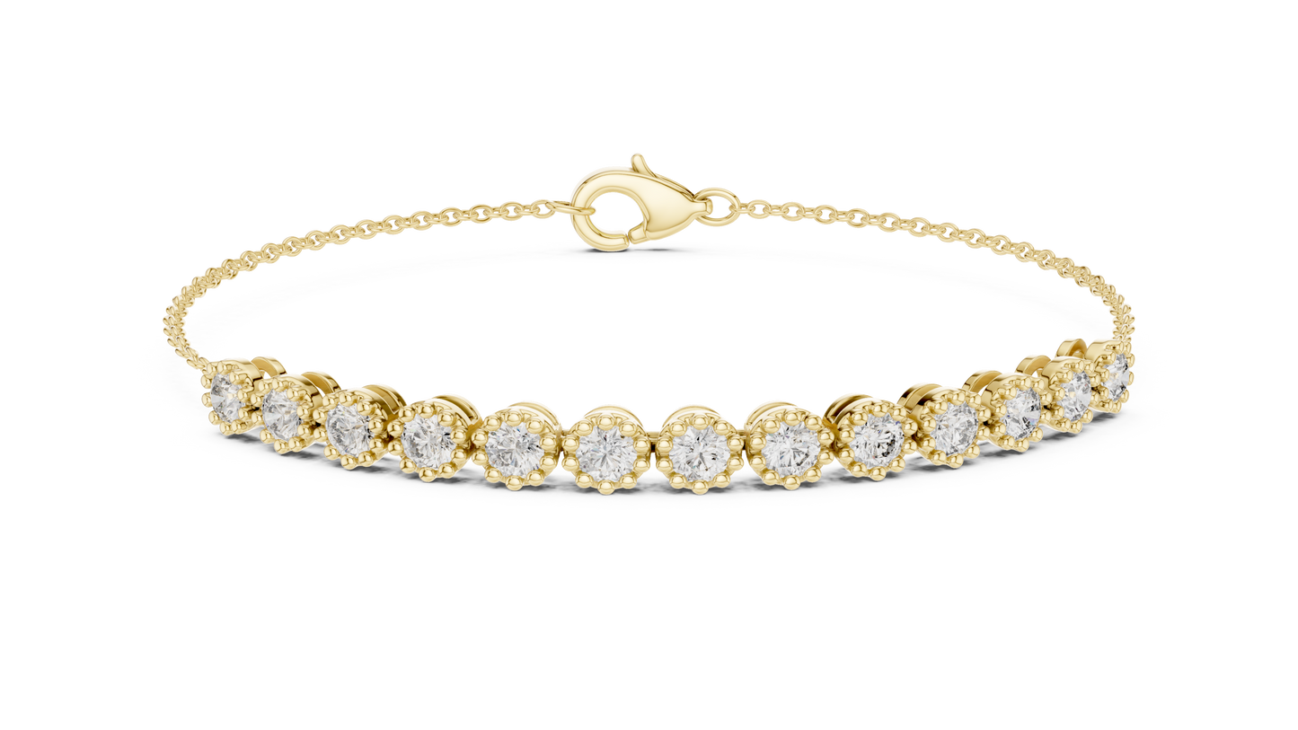 1.43CTW Round Diamond Vintage Milgrain Chain Bracelet | Solid Gold