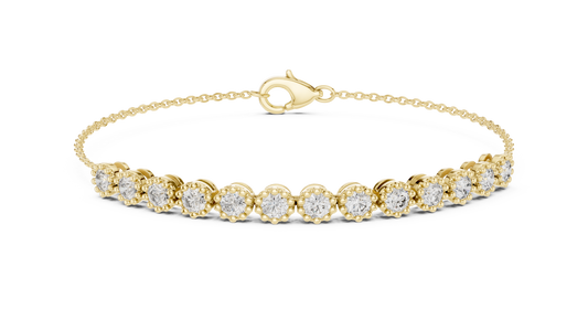 1.43 Carat Round Diamond Vintage Milgrain Chain Bracelet | Solid Gold
