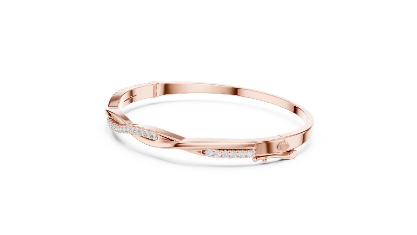 0.7CTW Twisted Wave Pavé Diamond Bangle in Yellow Gold