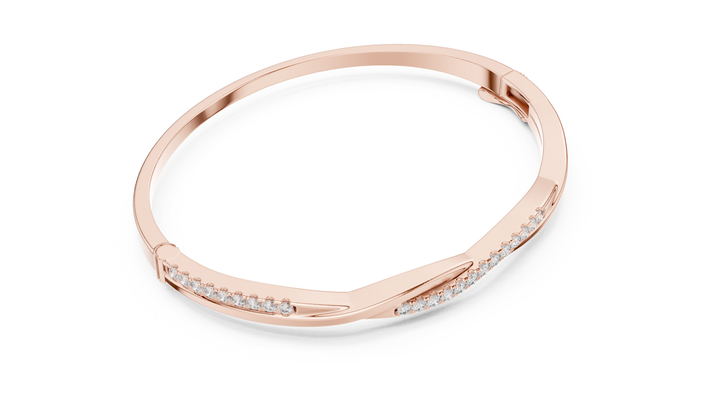 0.7CTW Twisted Wave Pavé Diamond Bangle in Yellow Gold