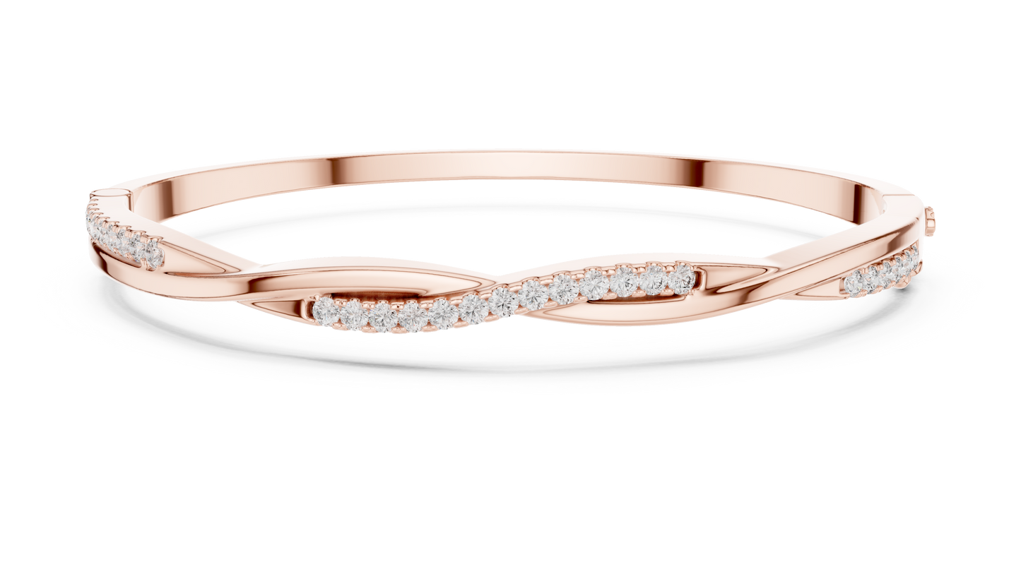 0.7CTW Twisted Wave Pavé Diamond Bangle in Yellow Gold