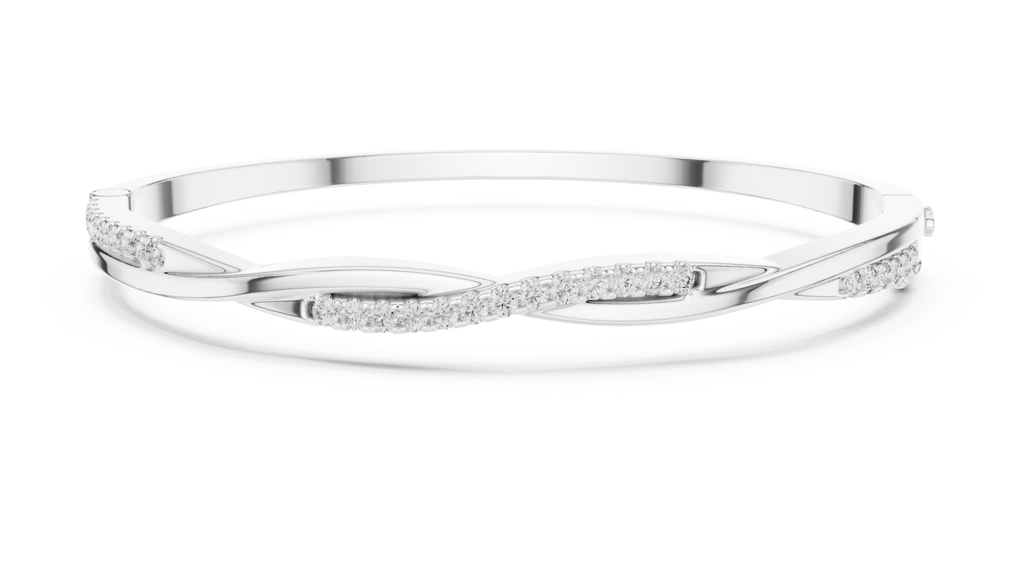 0.7CTW Twisted Wave Pavé Diamond Bangle in Yellow Gold
