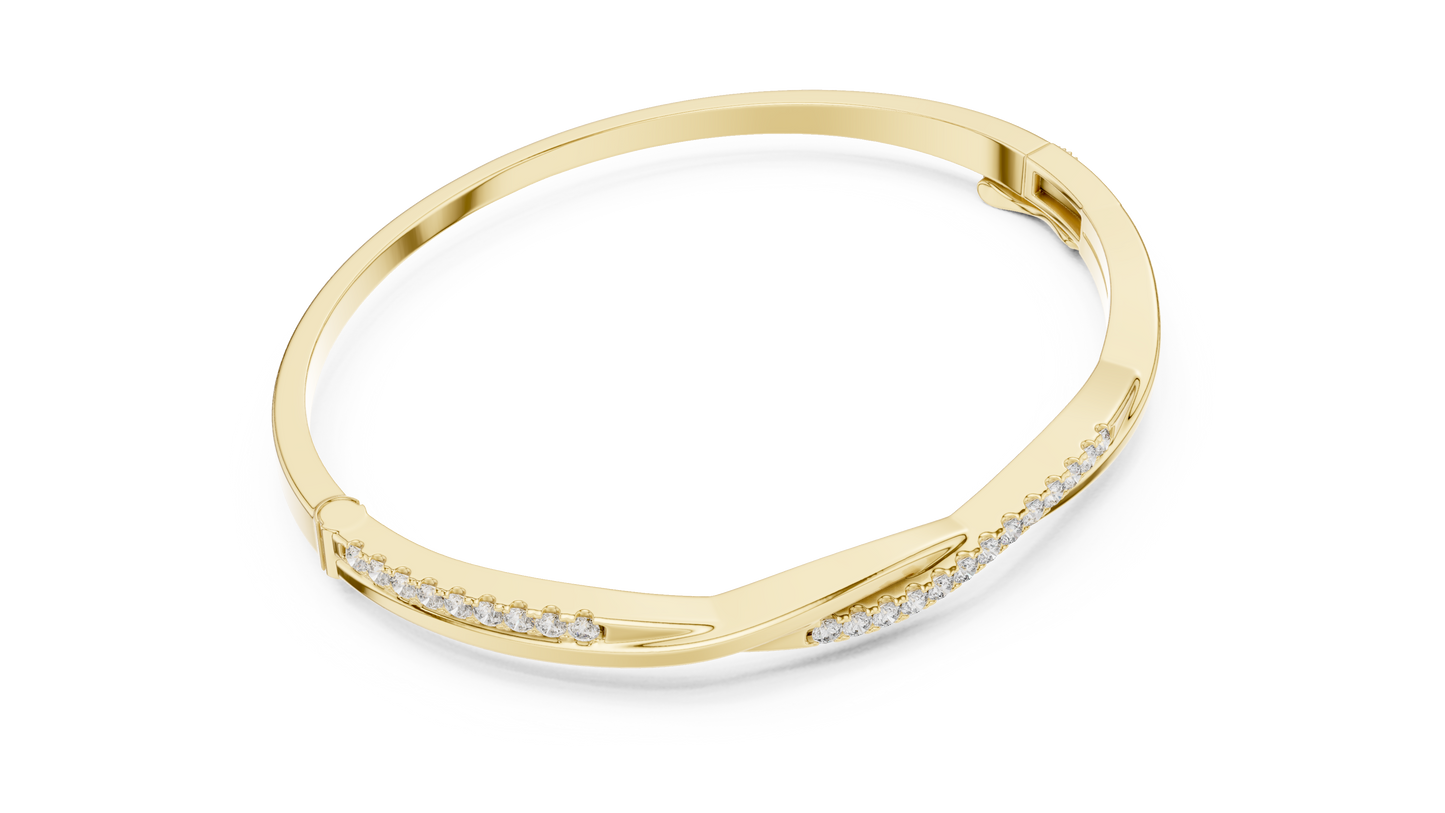 0.7CTW Twisted Wave Pavé Diamond Bangle in Yellow Gold
