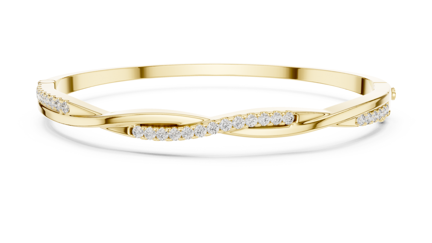 0.7CTW Twisted Wave Pavé Diamond Bangle in Yellow Gold