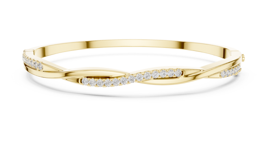 0.7CTW Twisted Wave Pavé Diamond Bangle in Yellow Gold