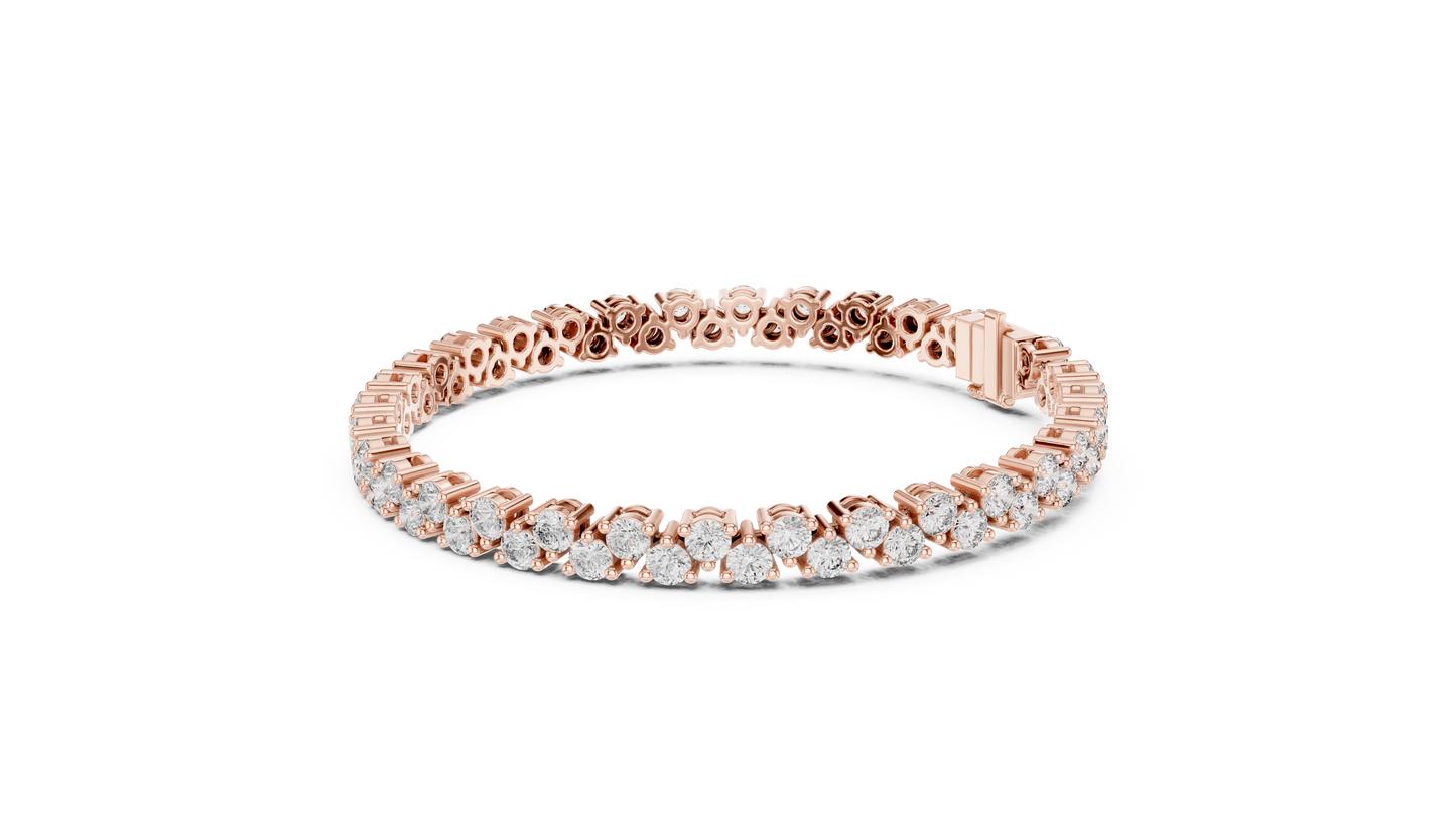 6.2CTW Two-Row Round Diamond Zigzag Tennis Bracelet | Yellow Gold