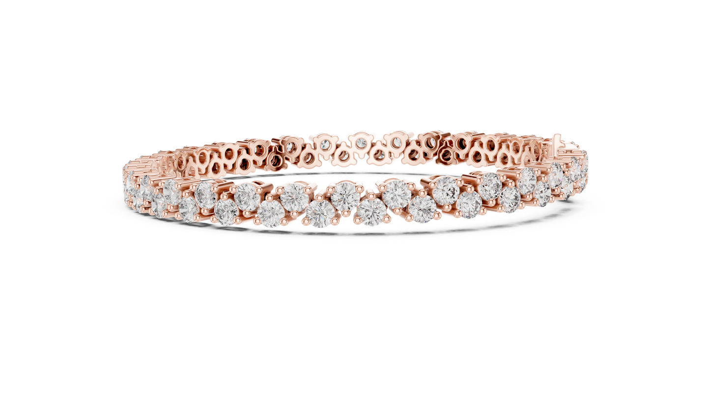 6.2CTW Two-Row Round Diamond Zigzag Tennis Bracelet | Yellow Gold