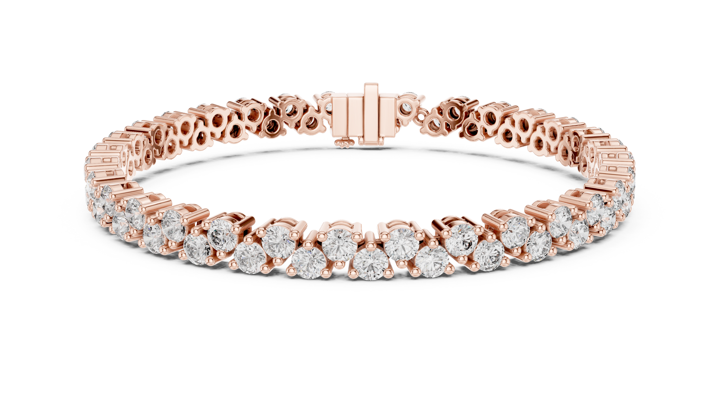6.2CTW Two-Row Round Diamond Zigzag Tennis Bracelet | Yellow Gold