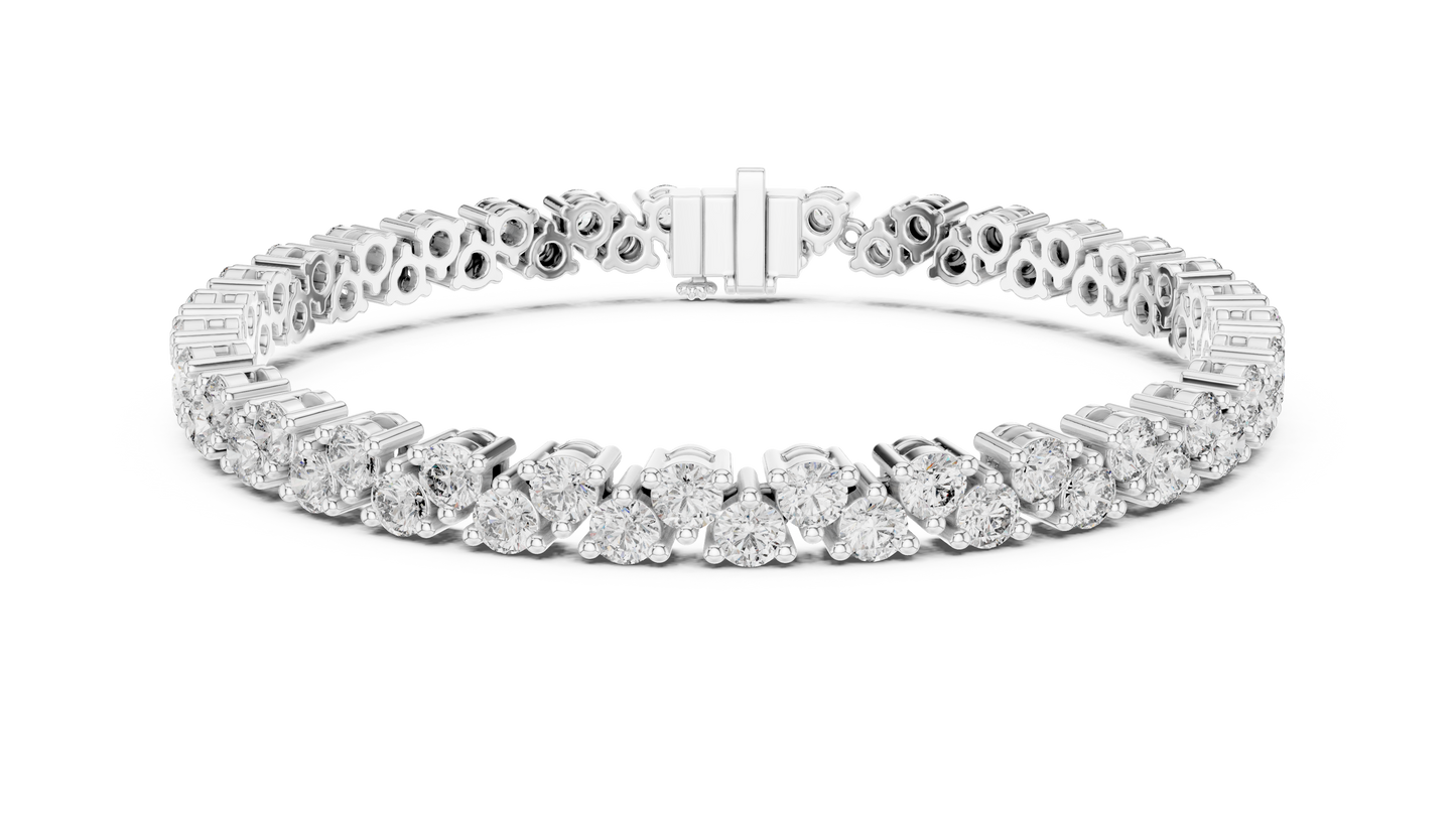 6.2CTW Two-Row Round Diamond Zigzag Tennis Bracelet | Yellow Gold