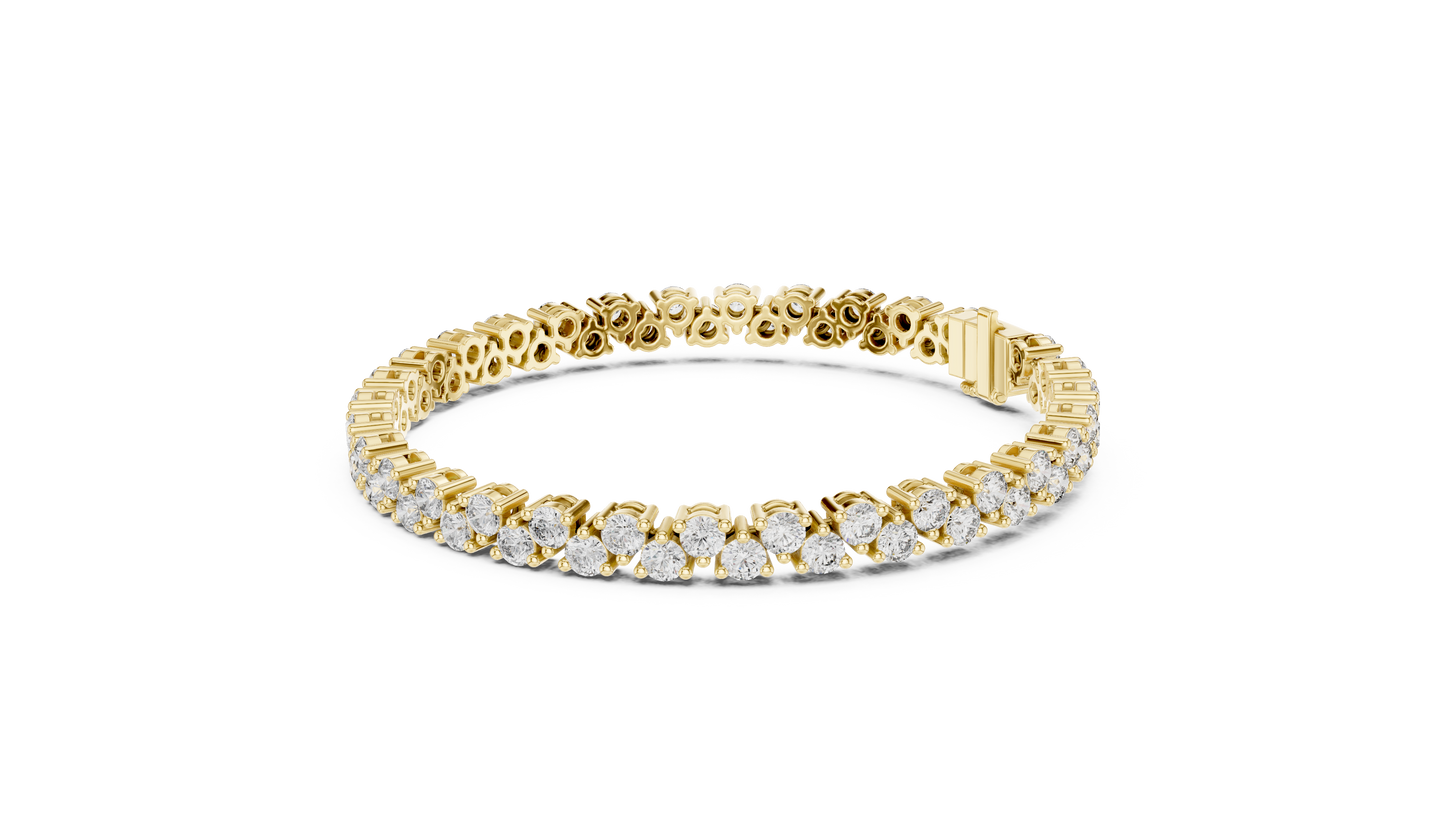 6.2CTW Two-Row Round Diamond Zigzag Tennis Bracelet | Yellow Gold