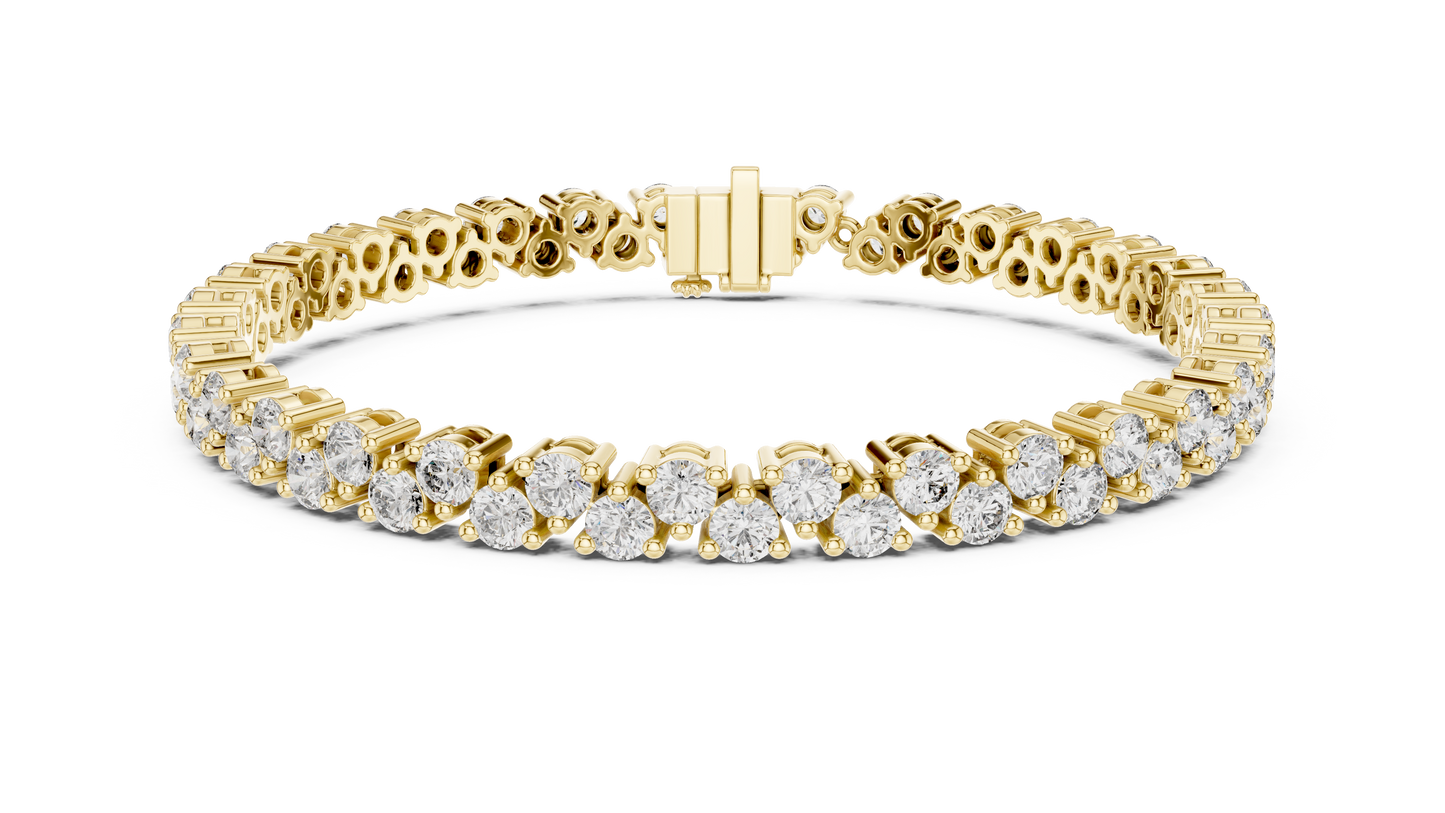 6.2CTW Two-Row Round Diamond Zigzag Tennis Bracelet | Yellow Gold