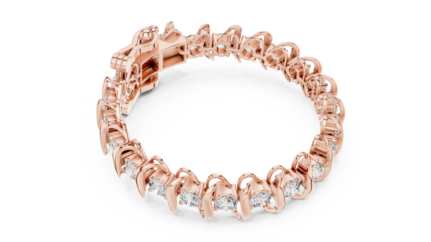 11CTW Round Diamond Wave Link Bracelet in Yellow Gold