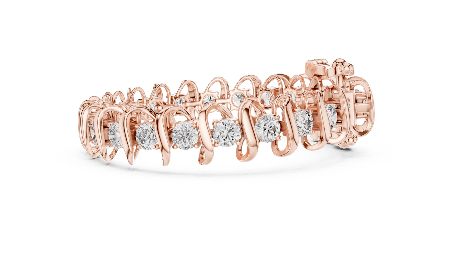11CTW Round Diamond Wave Link Bracelet in Yellow Gold