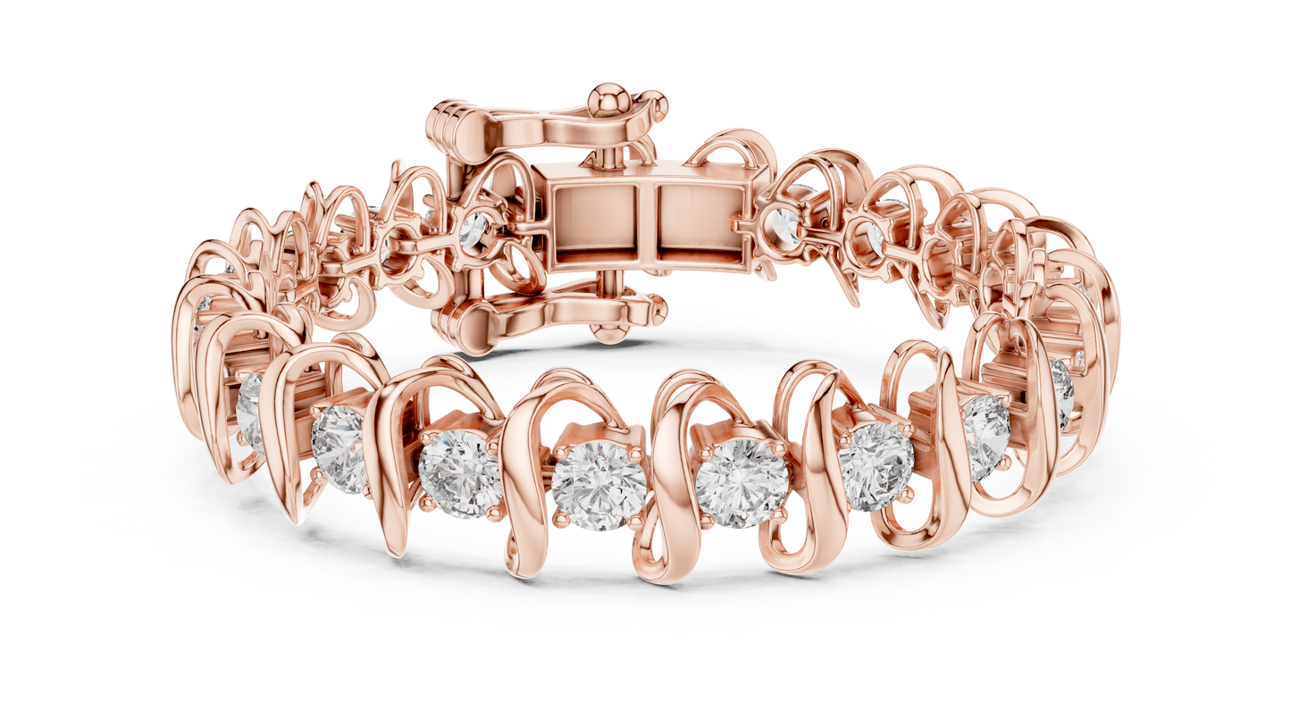11CTW Round Diamond Wave Link Bracelet in Yellow Gold
