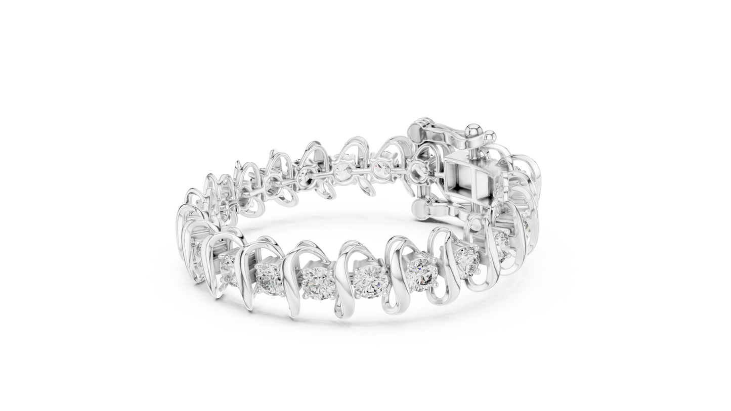 11CTW Round Diamond Wave Link Bracelet in Yellow Gold