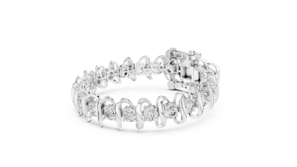 11CTW Round Diamond Wave Link Bracelet in Yellow Gold