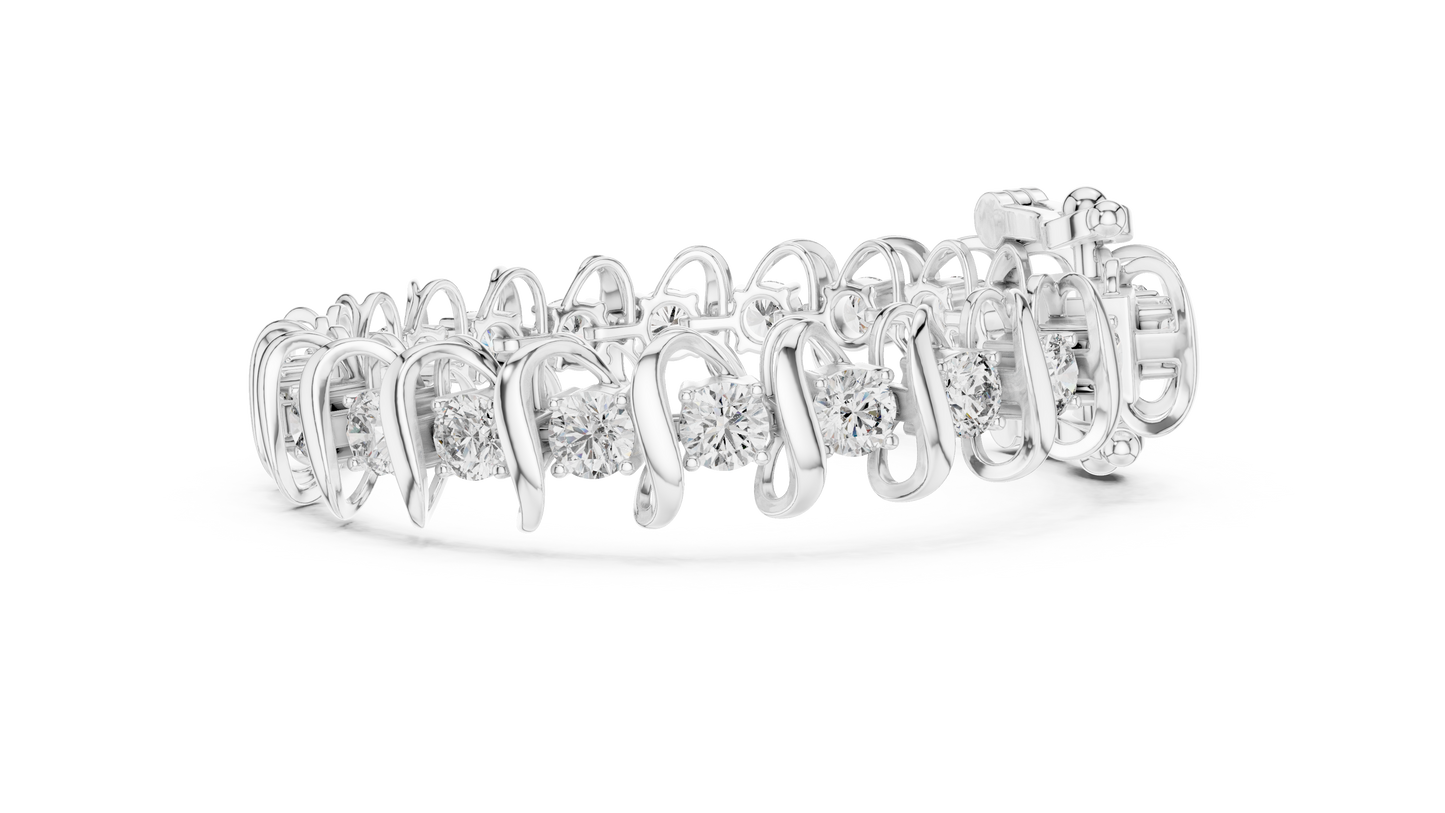 11CTW Round Diamond Wave Link Bracelet in Yellow Gold
