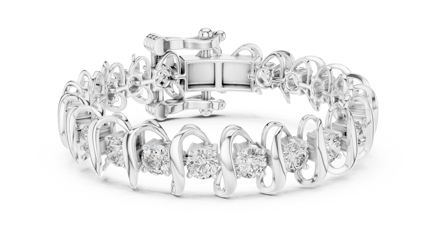 11CTW Round Diamond Wave Link Bracelet in Yellow Gold