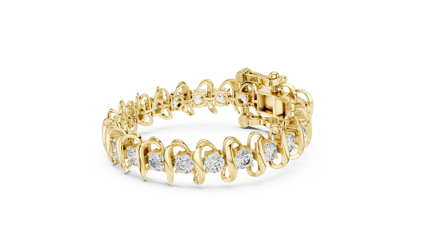 11CTW Round Diamond Wave Link Bracelet in Yellow Gold