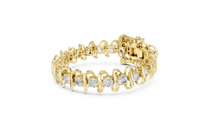 11CTW Round Diamond Wave Link Bracelet in Yellow Gold
