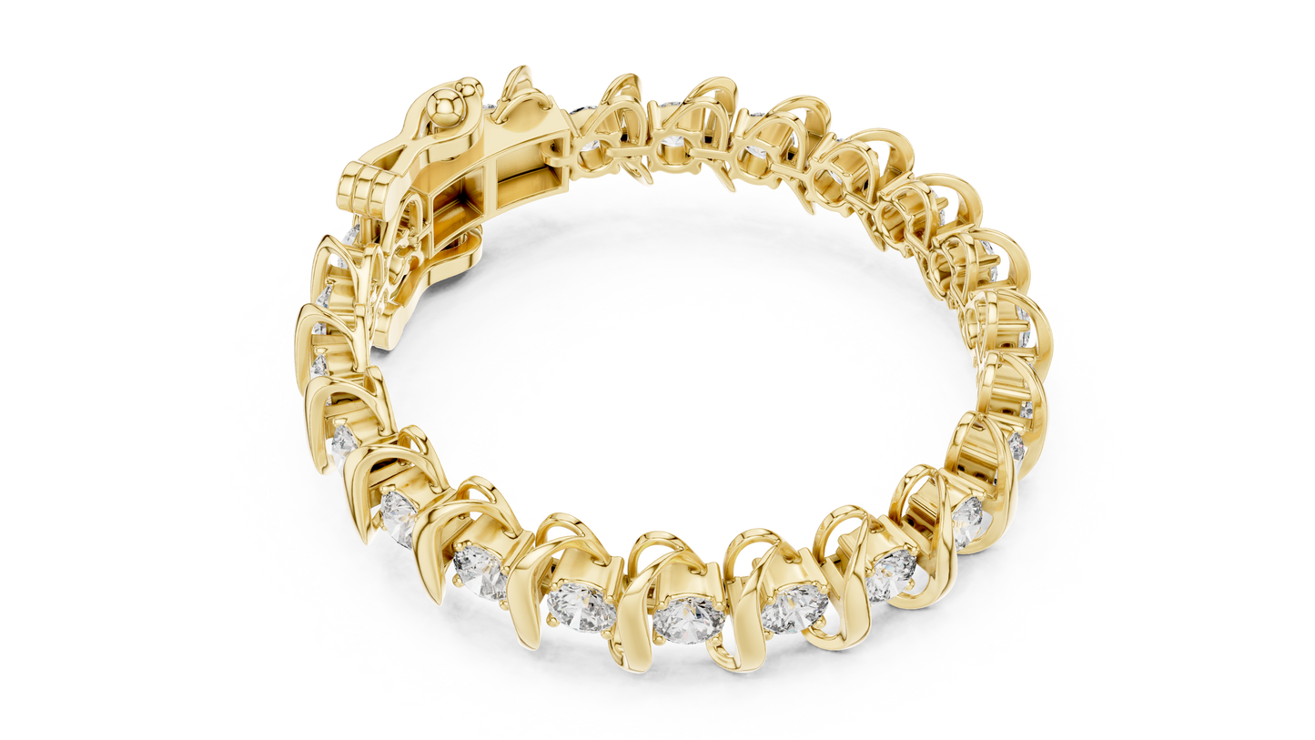 11CTW Round Diamond Wave Link Bracelet in Yellow Gold