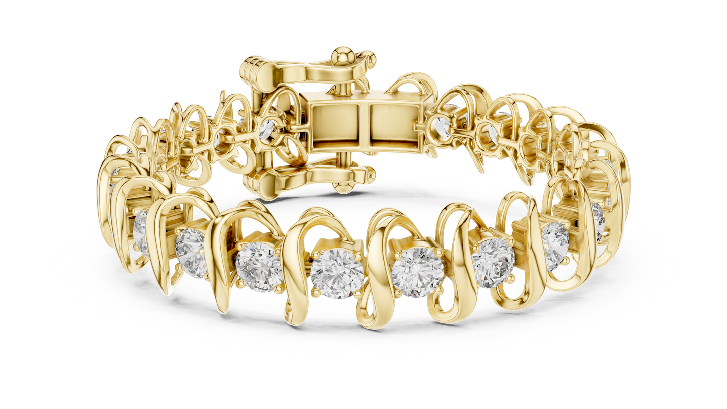 11CTW Round Diamond Wave Link Bracelet in Yellow Gold