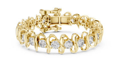 11CTW Round Diamond Wave Link Bracelet in Yellow Gold
