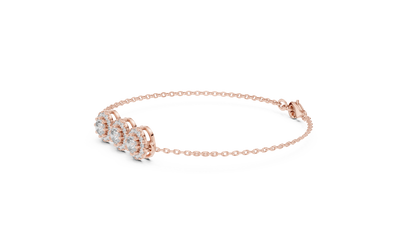 1.29CTW Round Diamond Three-Stone Halo Bracelet | Solid Gold
