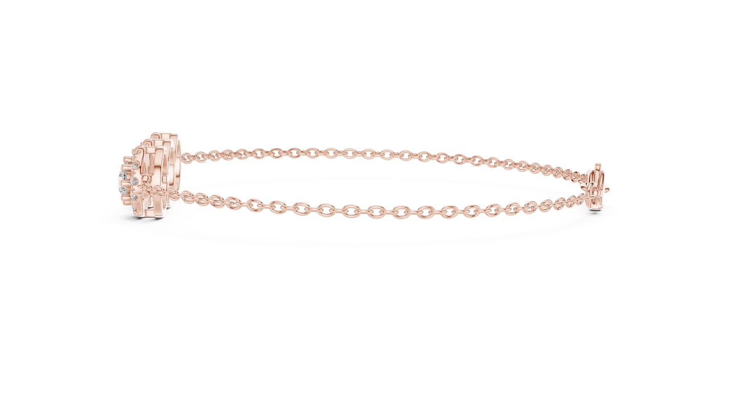 1.29CTW Round Diamond Three-Stone Halo Bracelet | Solid Gold