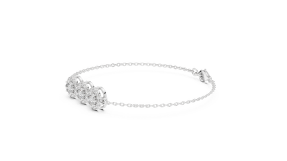 1.29CTW Round Diamond Three-Stone Halo Bracelet | Solid Gold