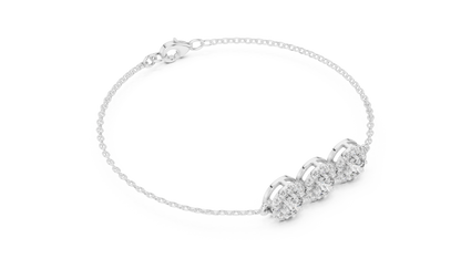1.29CTW Round Diamond Three-Stone Halo Bracelet | Solid Gold