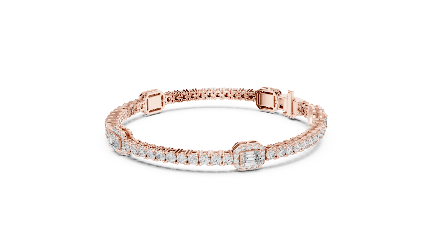 5.28CTW Yellow Gold Emerald Cut Diamond Halo Tennis Bracelet