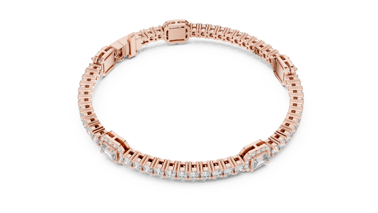5.28CTW Yellow Gold Emerald Cut Diamond Halo Tennis Bracelet