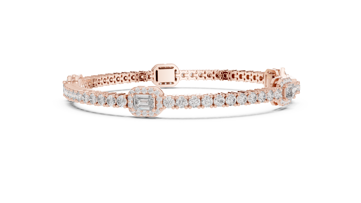 5.28CTW Yellow Gold Emerald Cut Diamond Halo Tennis Bracelet