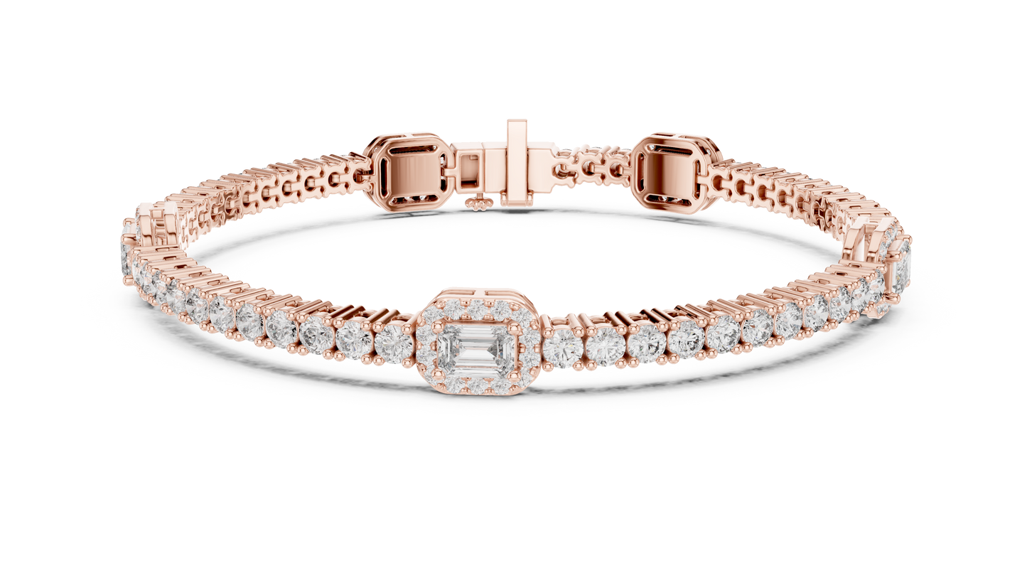 5.28CTW Yellow Gold Emerald Cut Diamond Halo Tennis Bracelet