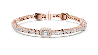 5.28CTW Yellow Gold Emerald Cut Diamond Halo Tennis Bracelet