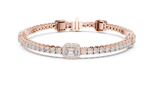 5.28CTW Yellow Gold Emerald Cut Diamond Halo Tennis Bracelet