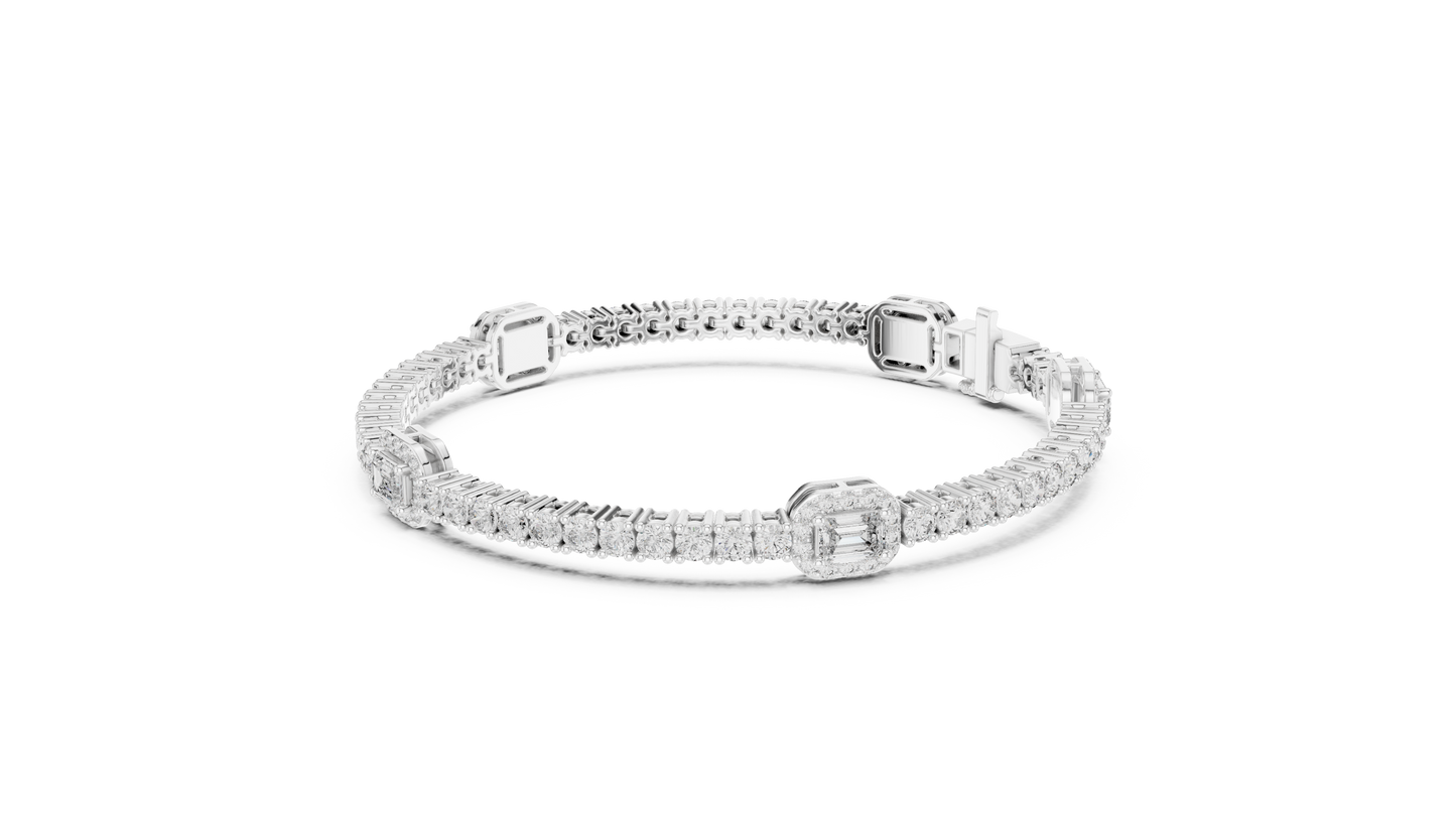5.28CTW Yellow Gold Emerald Cut Diamond Halo Tennis Bracelet