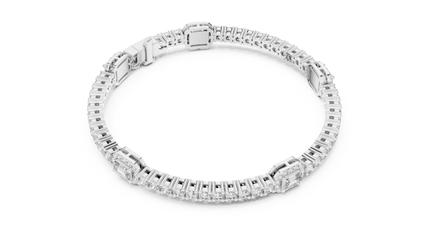 5.28CTW Yellow Gold Emerald Cut Diamond Halo Tennis Bracelet