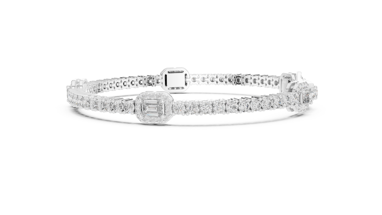 5.28CTW Yellow Gold Emerald Cut Diamond Halo Tennis Bracelet