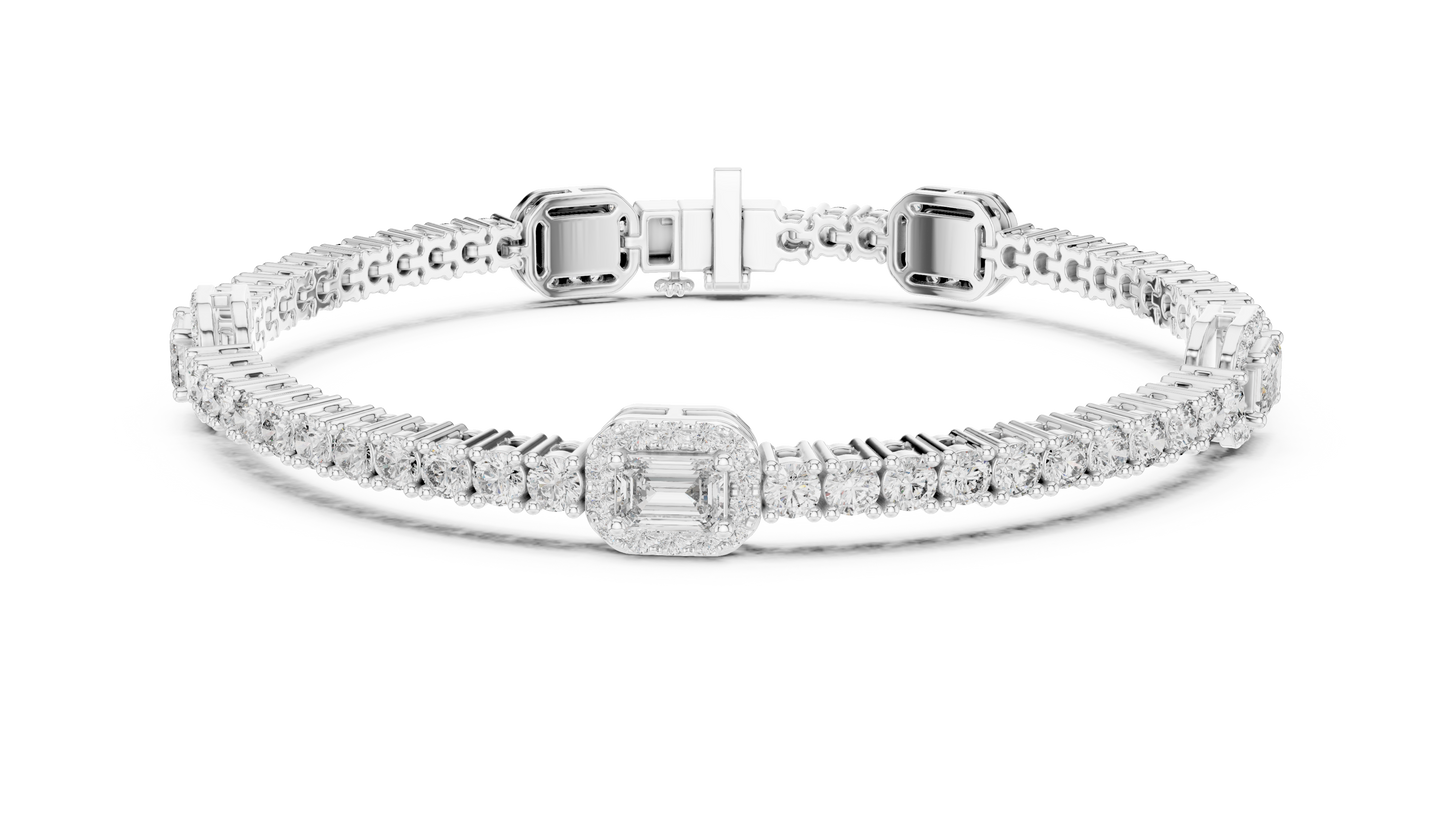 5.28CTW Yellow Gold Emerald Cut Diamond Halo Tennis Bracelet