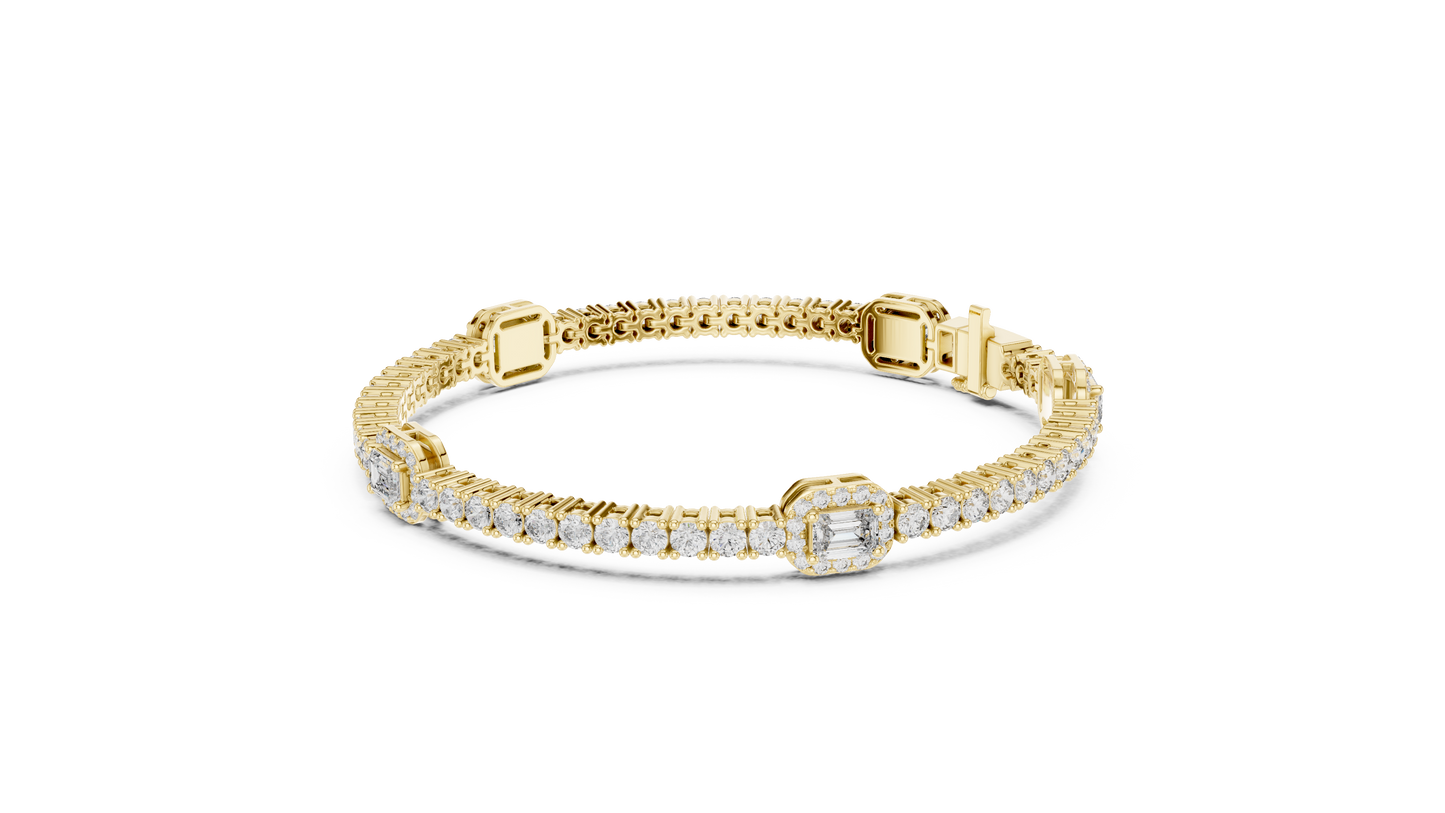 5.28CTW Yellow Gold Emerald Cut Diamond Halo Tennis Bracelet