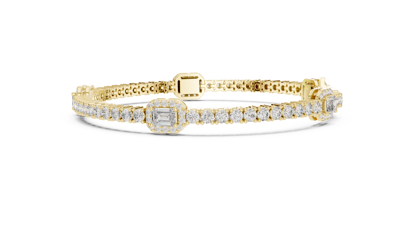 5.28CTW Yellow Gold Emerald Cut Diamond Halo Tennis Bracelet