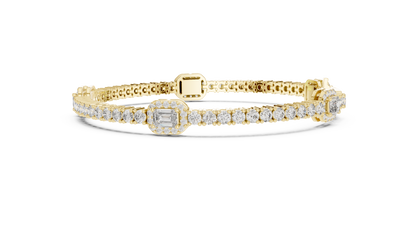 5.28CTW Yellow Gold Emerald Cut Diamond Halo Tennis Bracelet