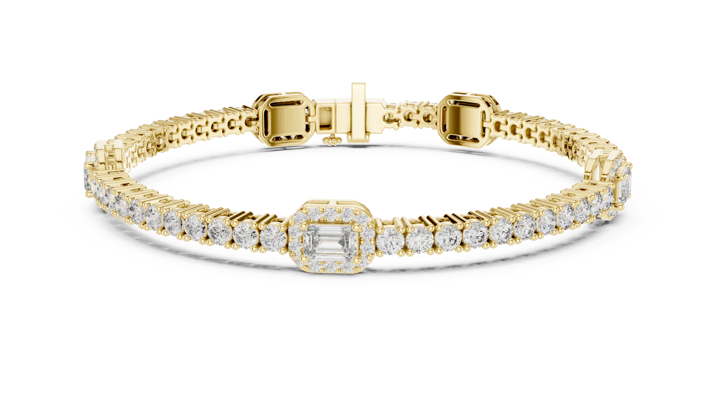 5.28CTW Yellow Gold Emerald Cut Diamond Halo Tennis Bracelet