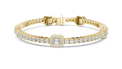 5.28CTW Yellow Gold Emerald Cut Diamond Halo Tennis Bracelet