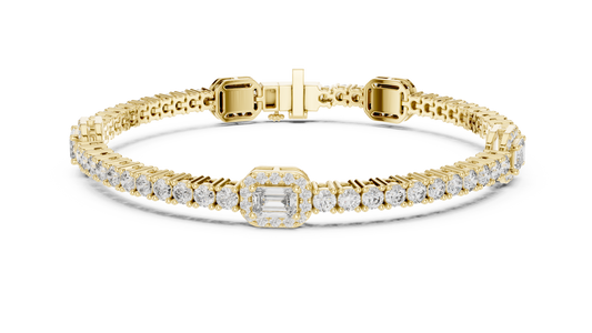 5.28CTW Yellow Gold Emerald Cut Diamond Halo Tennis Bracelet